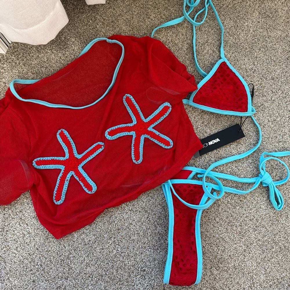 Red and Blue Starfish Bikini Set
